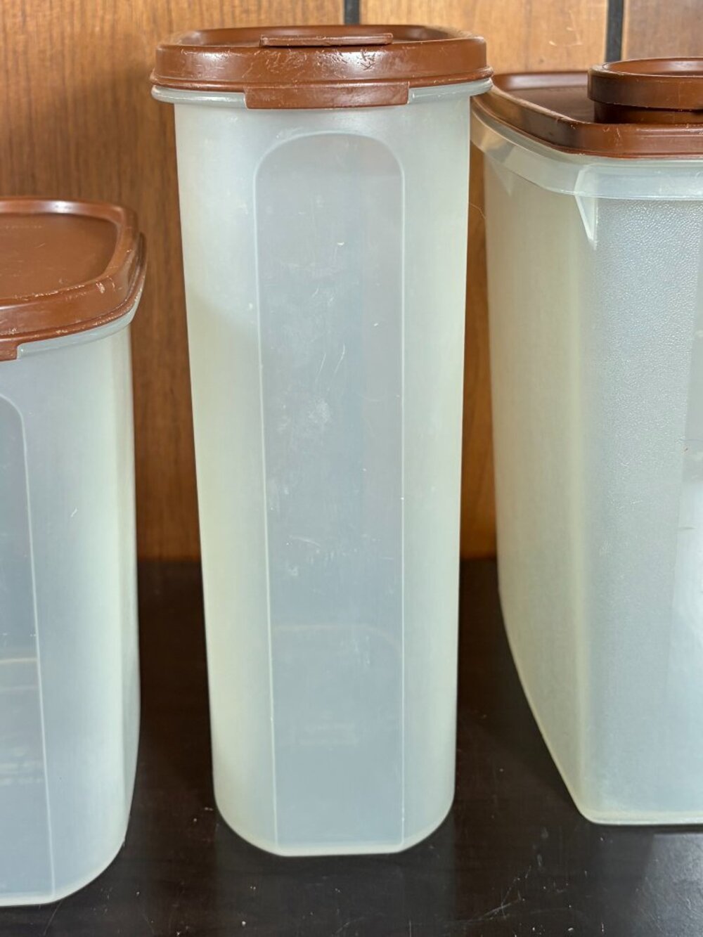 3 Vintage Tupperware Modular Mates Food Storage Containers Sheer Plastic Brown